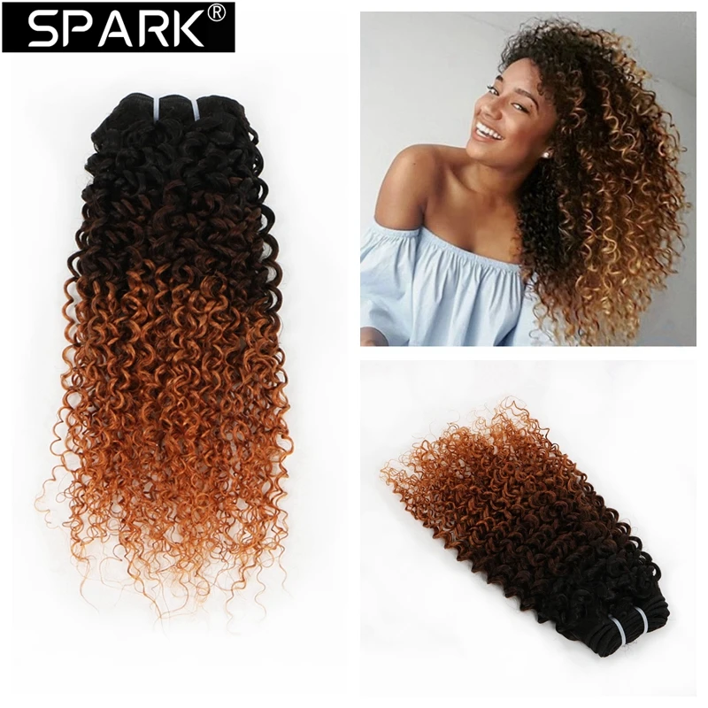 

SPARK Ombre Kinky Curly Human Hair Extensions 100% Human Hair Weave 3 Bundles Brown Black Brazilian Remy Hair 1B/4/27 1B/4/30