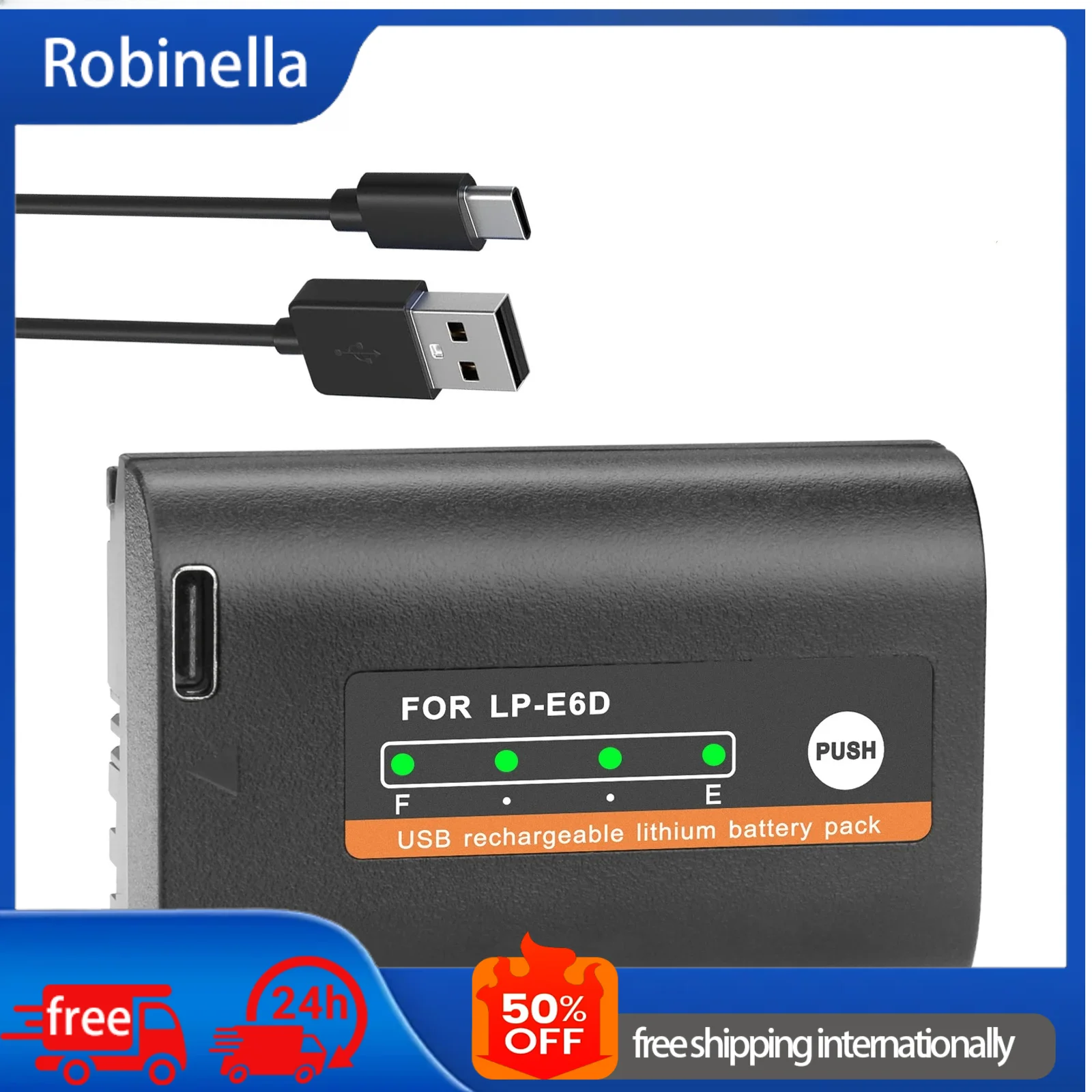 LP-E6D 2280mAh Rechargeable Battery with Type-C Port for Canon EOS 5D Mark II III 6D 7D 60D 70D 80D 5DS R Long-life Battery
