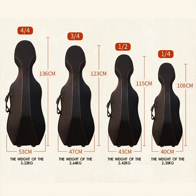 Factory Outlet Support Customized Hard Foam Advanced Oxford Exterior 4/4-1/10 Carbon Cello Case