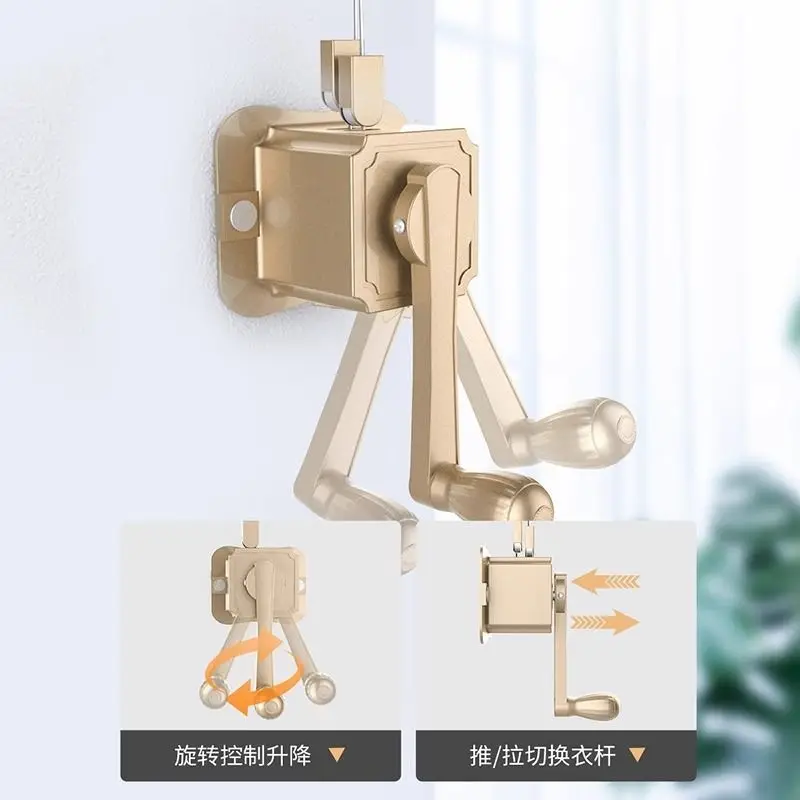 Manufacturer drying rack lifting hand crank drying rod hanging type bold thickened double rod household balcony drying quilt