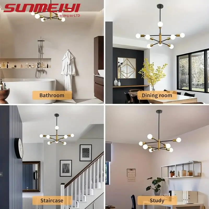 Luxury Lustre Modern Chandelier 6 Light/8 Light Black and Gold Chandelier Ceiling Lamps Height Adjustable Bedroom Living Room