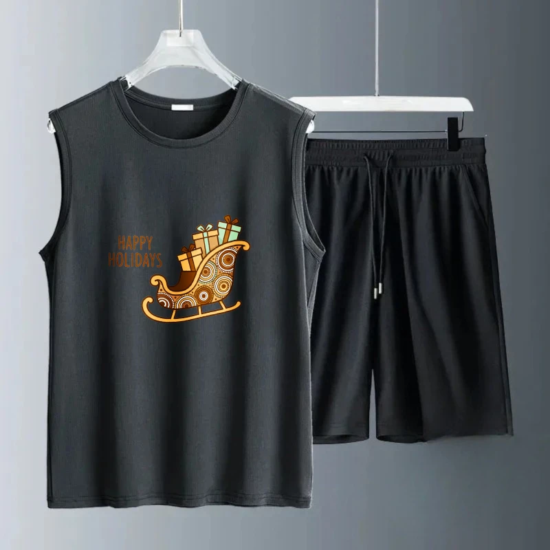 أطقم قمصان بدون أكمام للرجال طقم سويت شيرت رجالي بأكمام قصيرة يسمح بالتهوية + شورتات لكرة القدم أطقم رجالية جديدة موضة بوليستر Summe