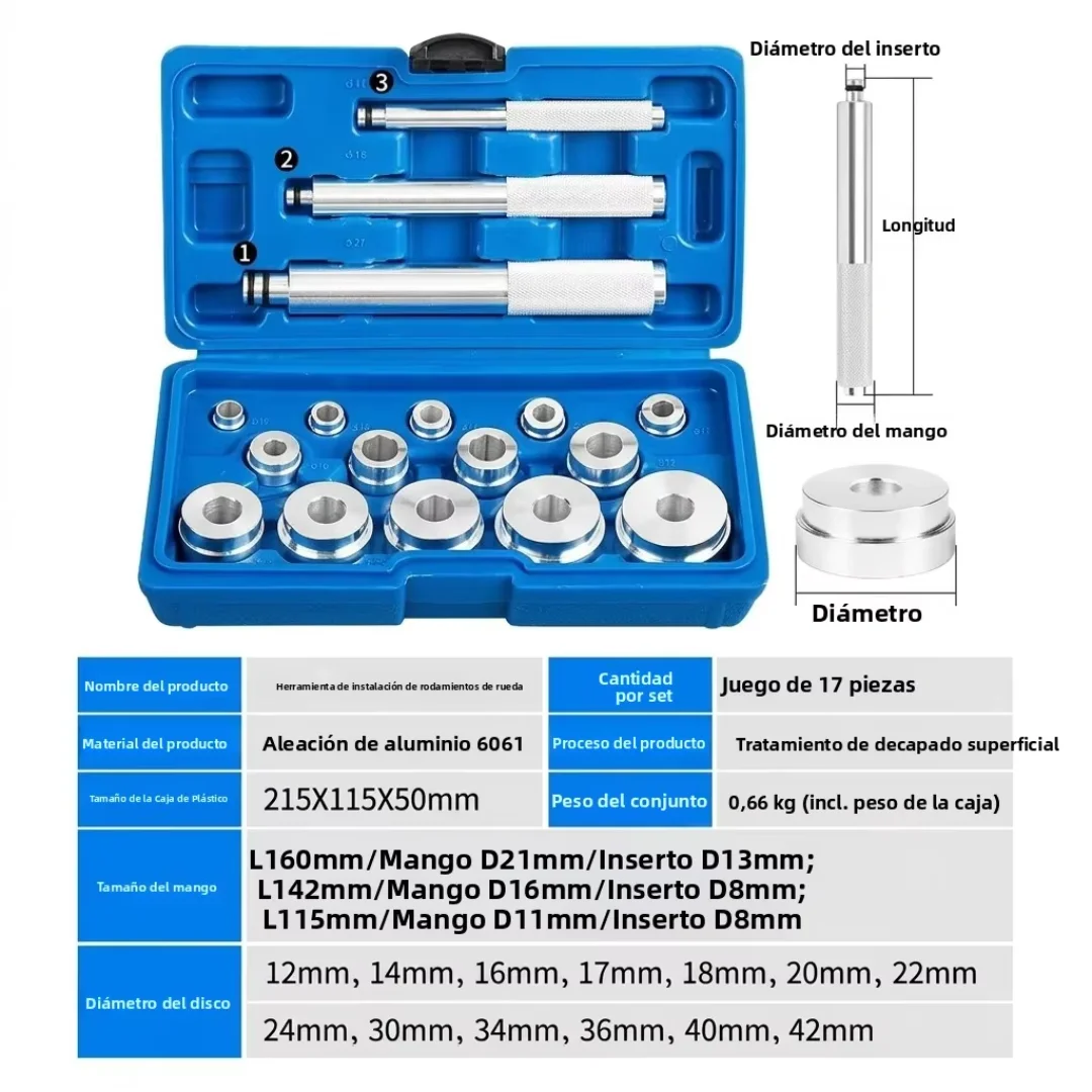 17Pcs Universal Wheel Bearing Race & Seal Driver Set Aluminum Alloy Bushing Installation Press Tool Kit for Cars Motorcycles