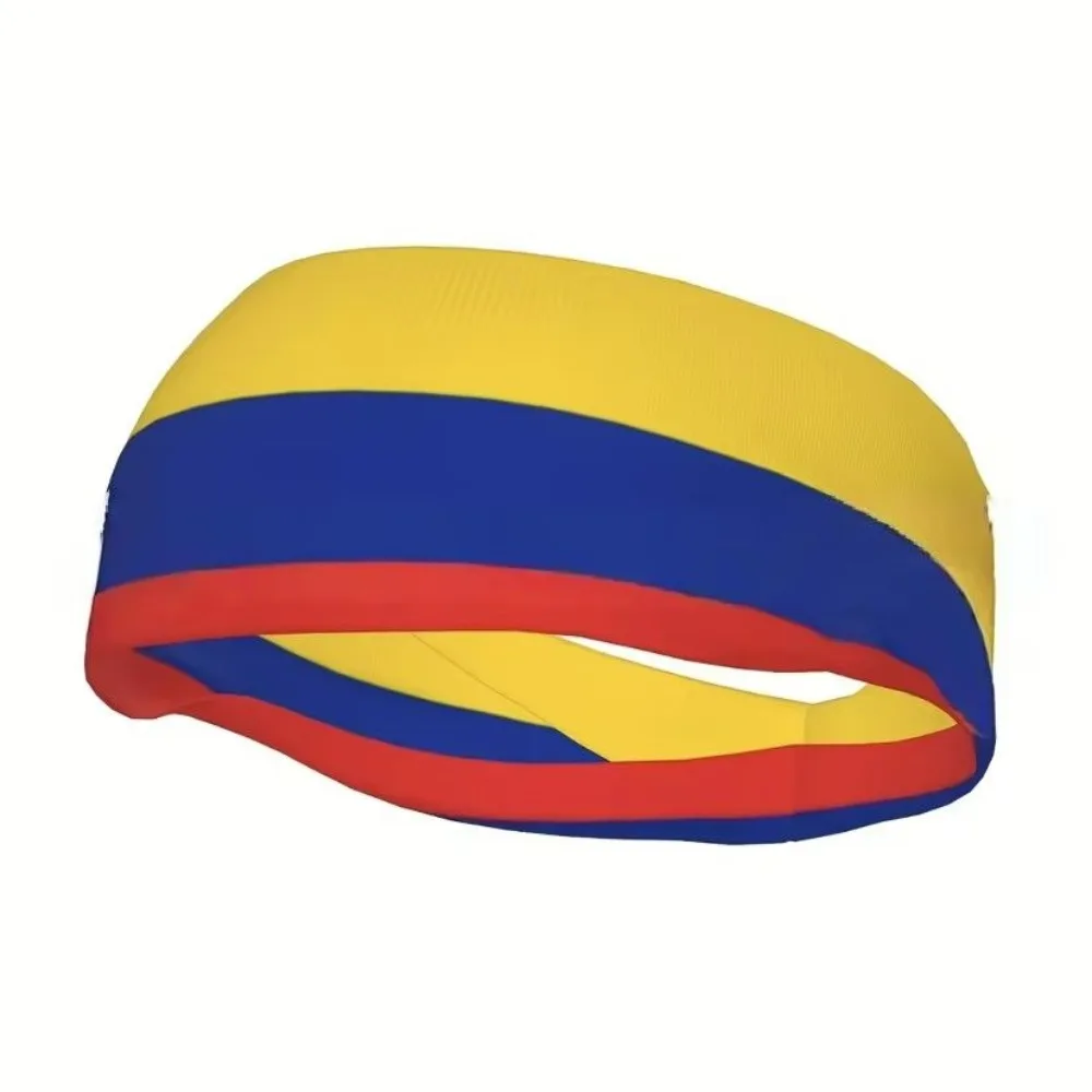 Colombia Flag Striped Sports Headband, Yellow Blue Red Elastic Sweat Wicking Hair Band for Running Soccer Game National Day Part