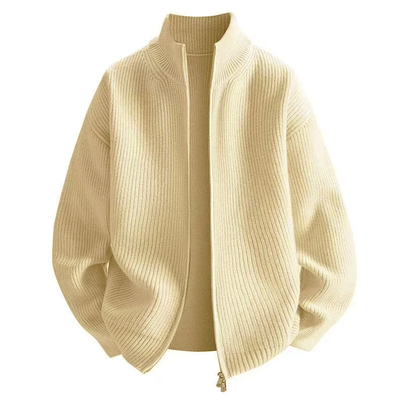 Autumn and winter new cardigan sweater knitted sweater men's and women's solid color zipper jacket trendy