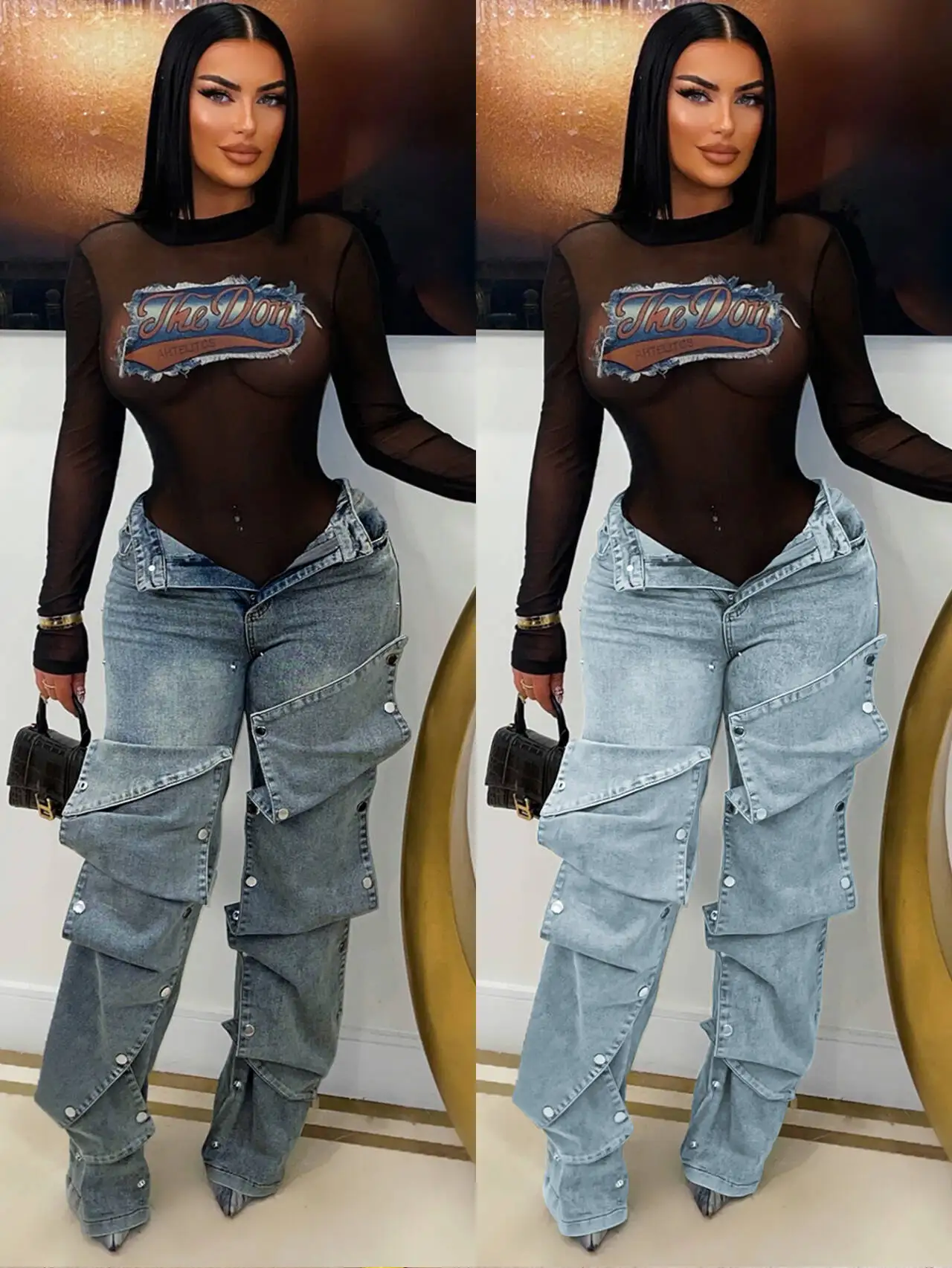 Pantalones vaqueros de Hip Hop Cargo para mujer, ropa de calle elegante de cintura alta, Pantalones rectos de mezclilla sexys