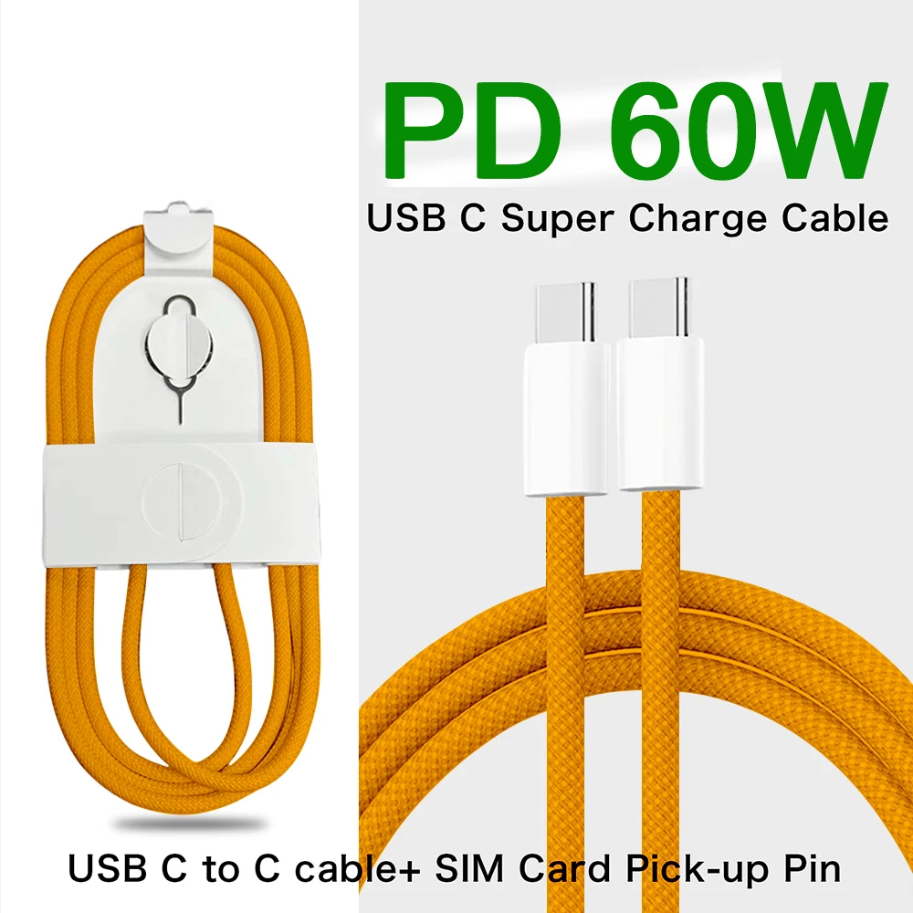 1-50 stuks Originele PD 60W Geweven Type C Snellaadkabel voor iPhone 16 15 14 13 12 11 17 Pro Max USB C Kabel Oplaadaccessoires