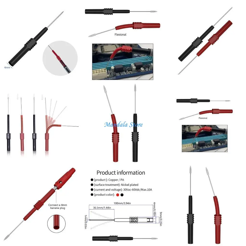 

U2JC Bendable Flexible Test Probes Tip with 4mm Hole Wire Piercing Needle for Banana Plugs Multimeter Needle