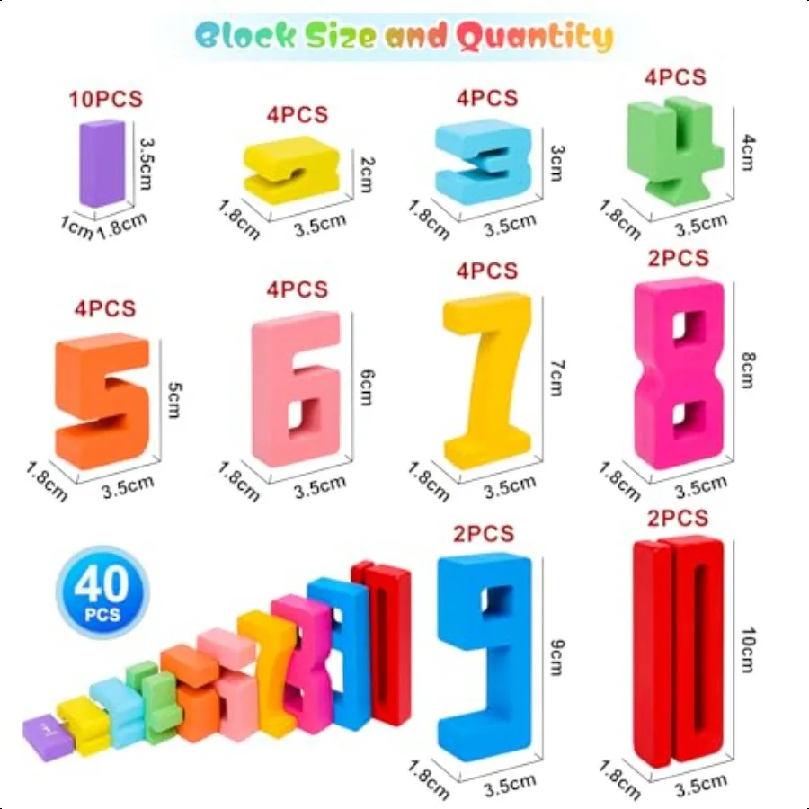 40 SZT. Drewniane Klocki Numeryczne Narzędzia do Nauki Matematyki Cyfrowe Klocki 110 do Układania Klocków Zabawki Konkurs Balansu