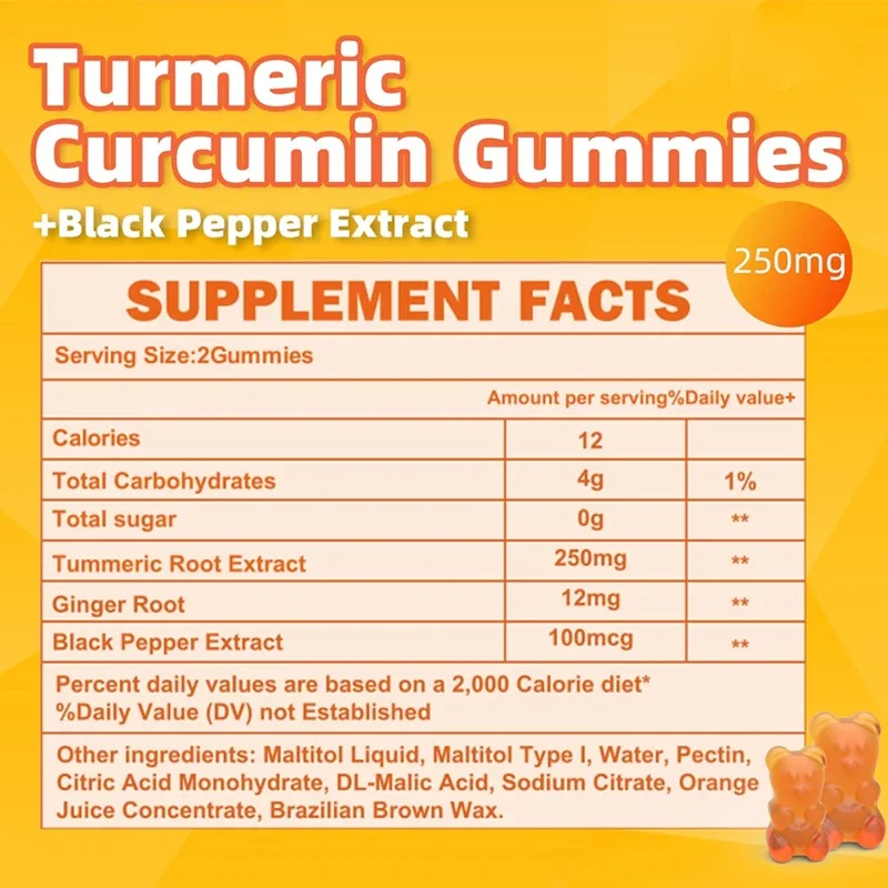 Turmeric Curcumin Gummies, Extra Strength Joint Support Gummies Containing Turmeric Curcumin, Vegetarian Non GMO