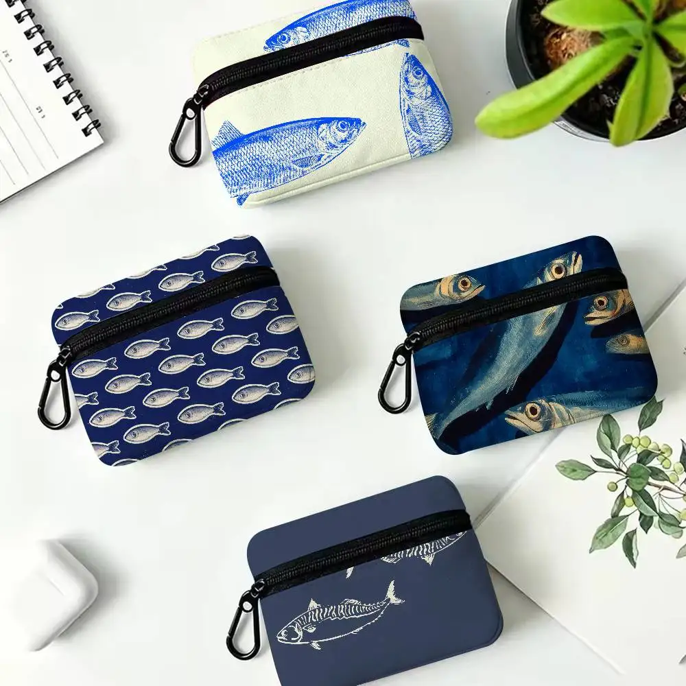 Ocean Fish Pattern Zipper Wallet Oxford Cloth Waterproof Coin Purse Portable Mini Storage Pouch Small Wallet Cards Keys Coins