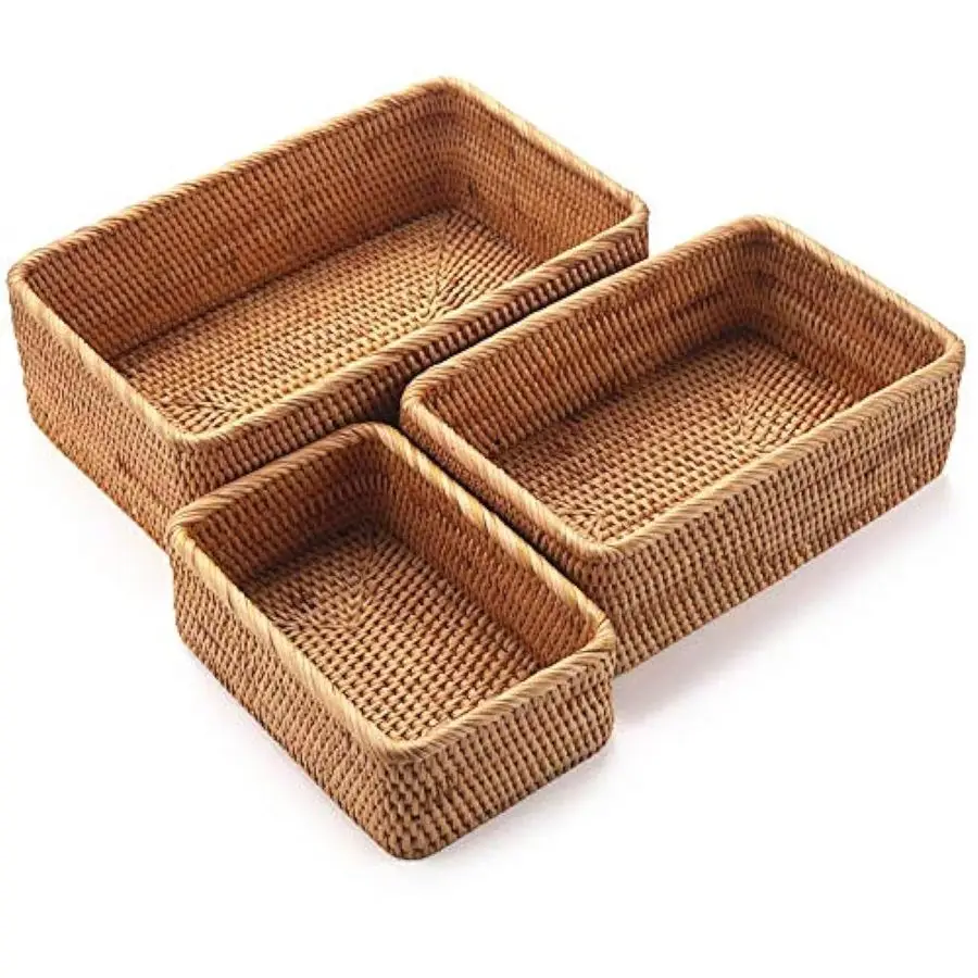 

Набор корзин для хранения из натурального ротанга: прямоугольные плетеные корзины для фруктов, декоративные и маленькие корзины для организации пространства