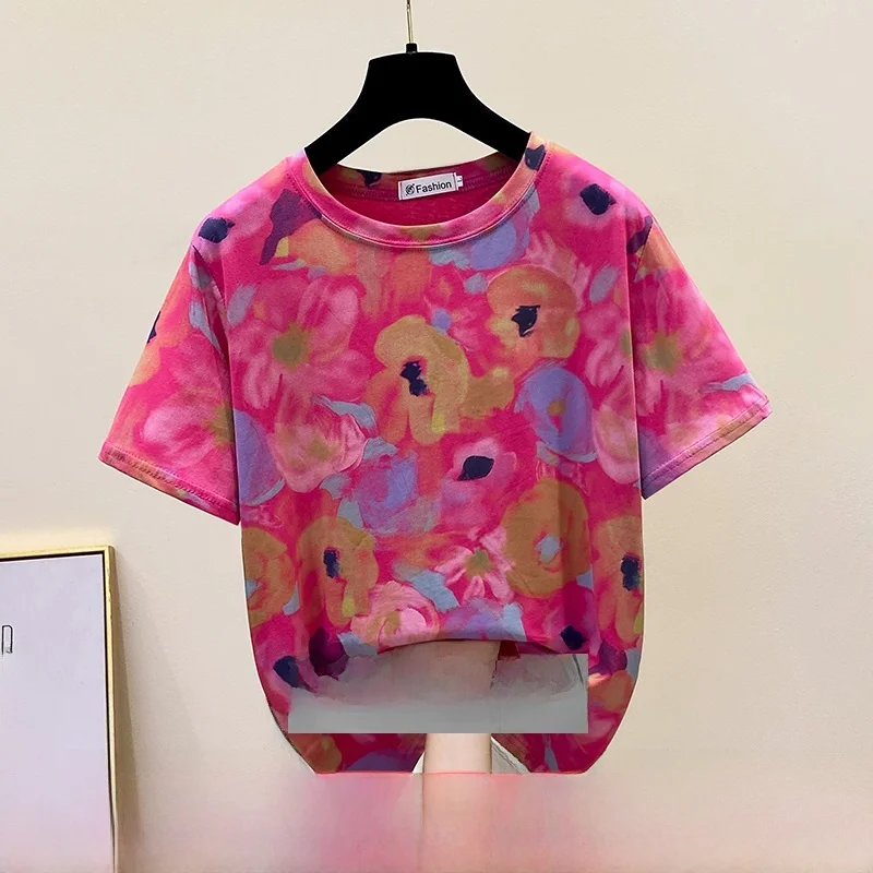 

Women's Cotton Printed T-shirt Sleeveless Loose Fit Summer Top Large Size Casual Wear Label Removed Fashionable Sweatshirt