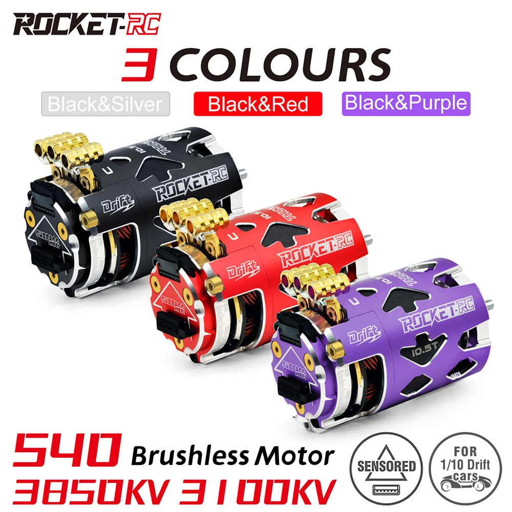 Rocket RC bezszczotkowy silnik Thunder 540 Sensored 10.5T 13.5T 3.175mm wał do 1/10 RC wyścigi samochód do driftu części Surpass Hobby