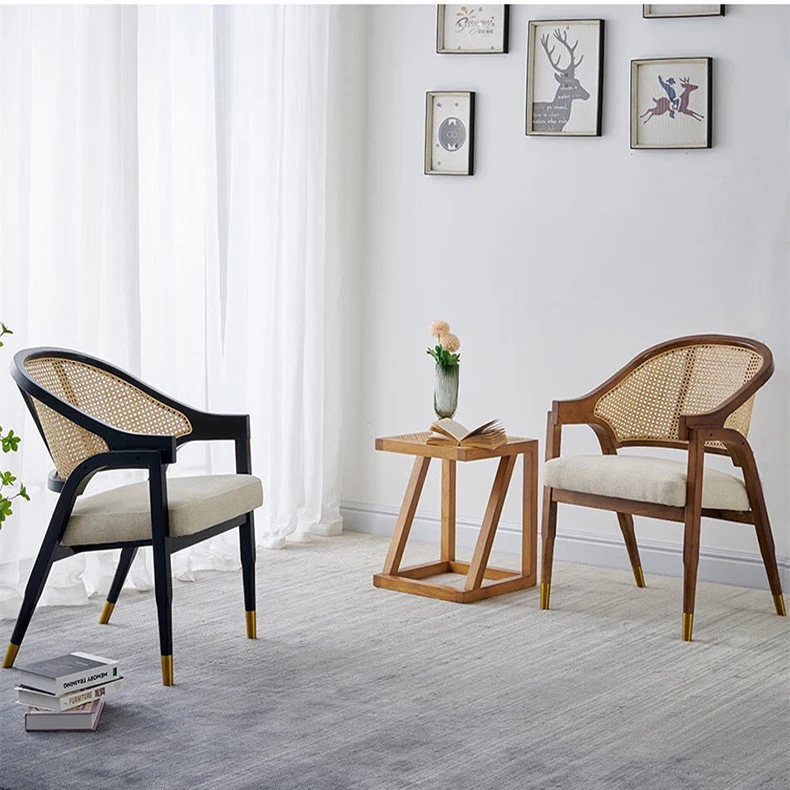 الشمال الرجعية الطعام الخشب الصلب الروطان c مطعم المنزل عارضة لينة حقيبة كرسي Xianjun c الروطان واحد #4