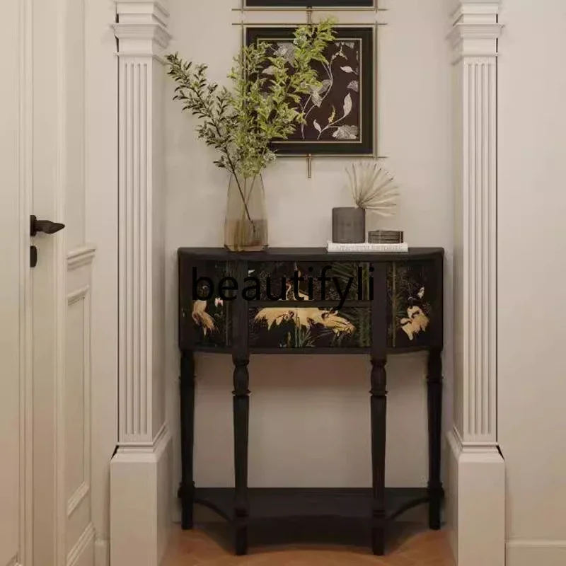 

Medieval hand-painted solid wood entrance cabinet French retro painted entrance table New Chinese living room decorative cabinet