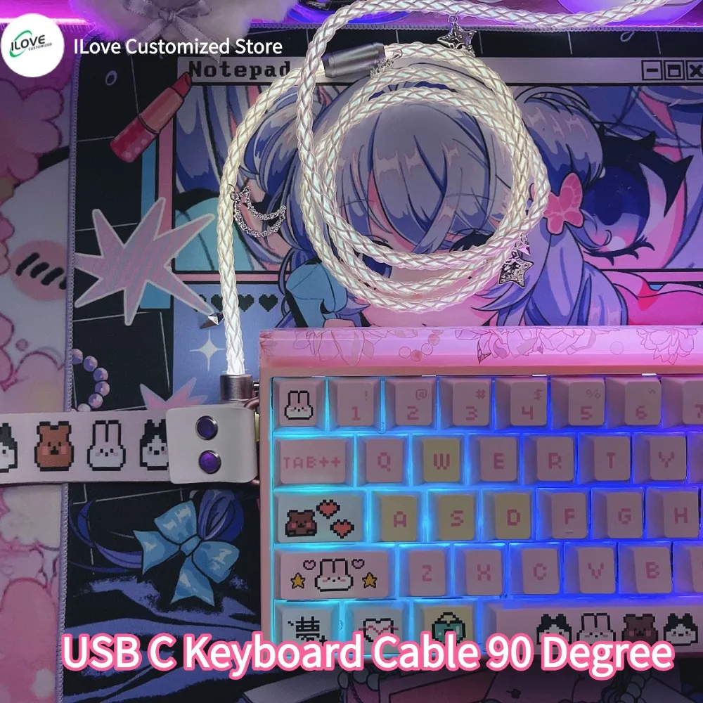 USB C كابل لوحة المفاتيح 90 درجة زاوية واحدة كريستال النحاس توهج كابل لوحة المفاتيح دعم 8k ل AULA HERO 68HE 80HE #4