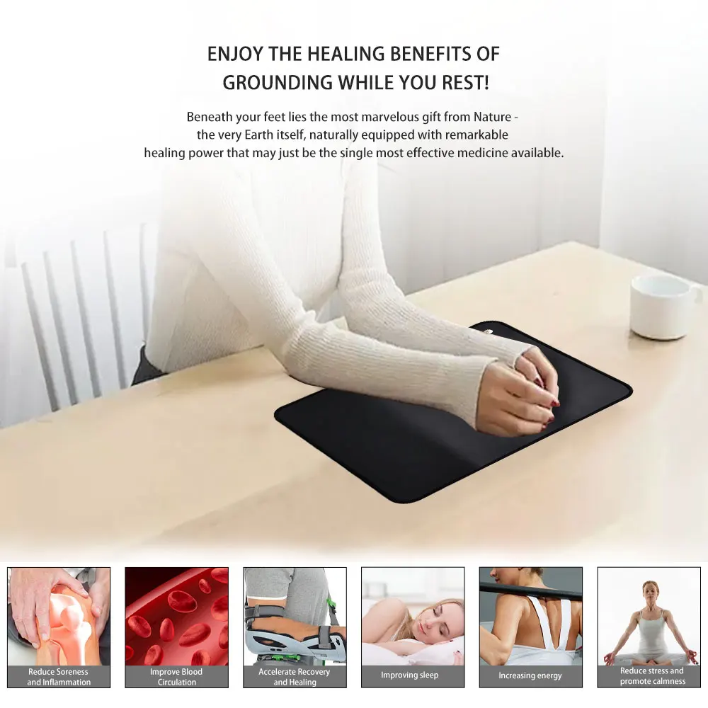 Grounding Mat Mouse Pad Conductive Vegan Leather 15 FT Connection cord Included for Home office Earth Connected Wellness Balance