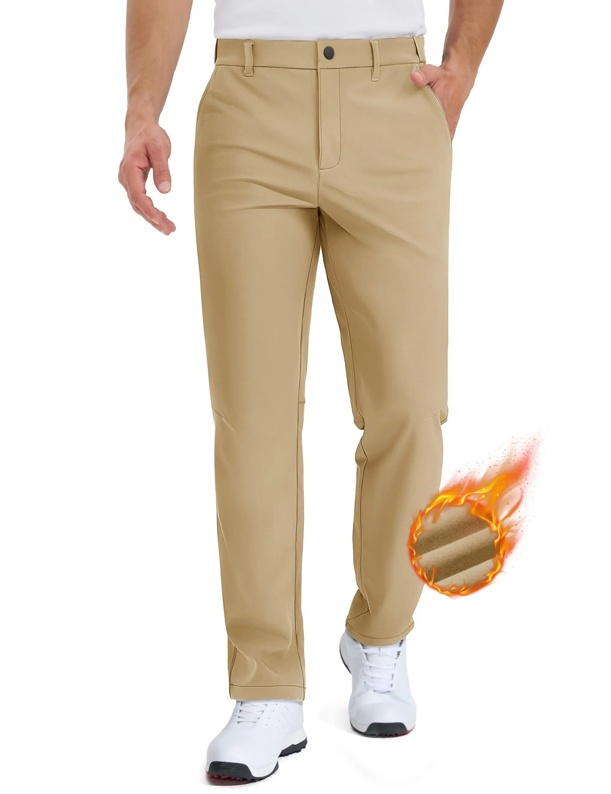 TACVASEN Herren Winter Golfhose, Fleece-gefüttert, warm, dehnbar, gerade geschnitten, Business Casual Arbeits- und Reisehose mit Taschen – Detail 15