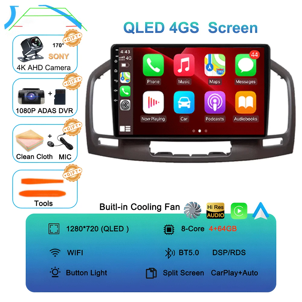 Android 16 Carplay Autoradio WIFI + 4G Voor Buick Regal Opel Insignia 2009 2010 2011 2012 2013 Multimidia Speler GPS Navi Stereo BT
