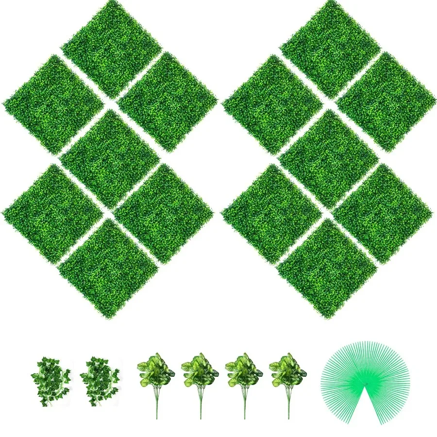 

Artificial Boxwood Panels, 14 PCS 20x20 Boxwood Hedge Wall Panels, PE Artificial Grass Backdrop Wall 1.6, Privacy Hedge Screen