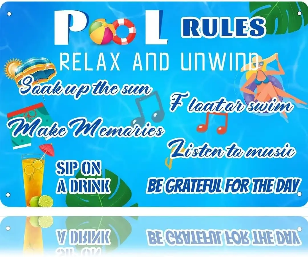 Pool Rules Vintage Wall Decor Metal Tin Sign Relax Summer Vacation Casual Signs Fun Swimming Pool Rules Signs