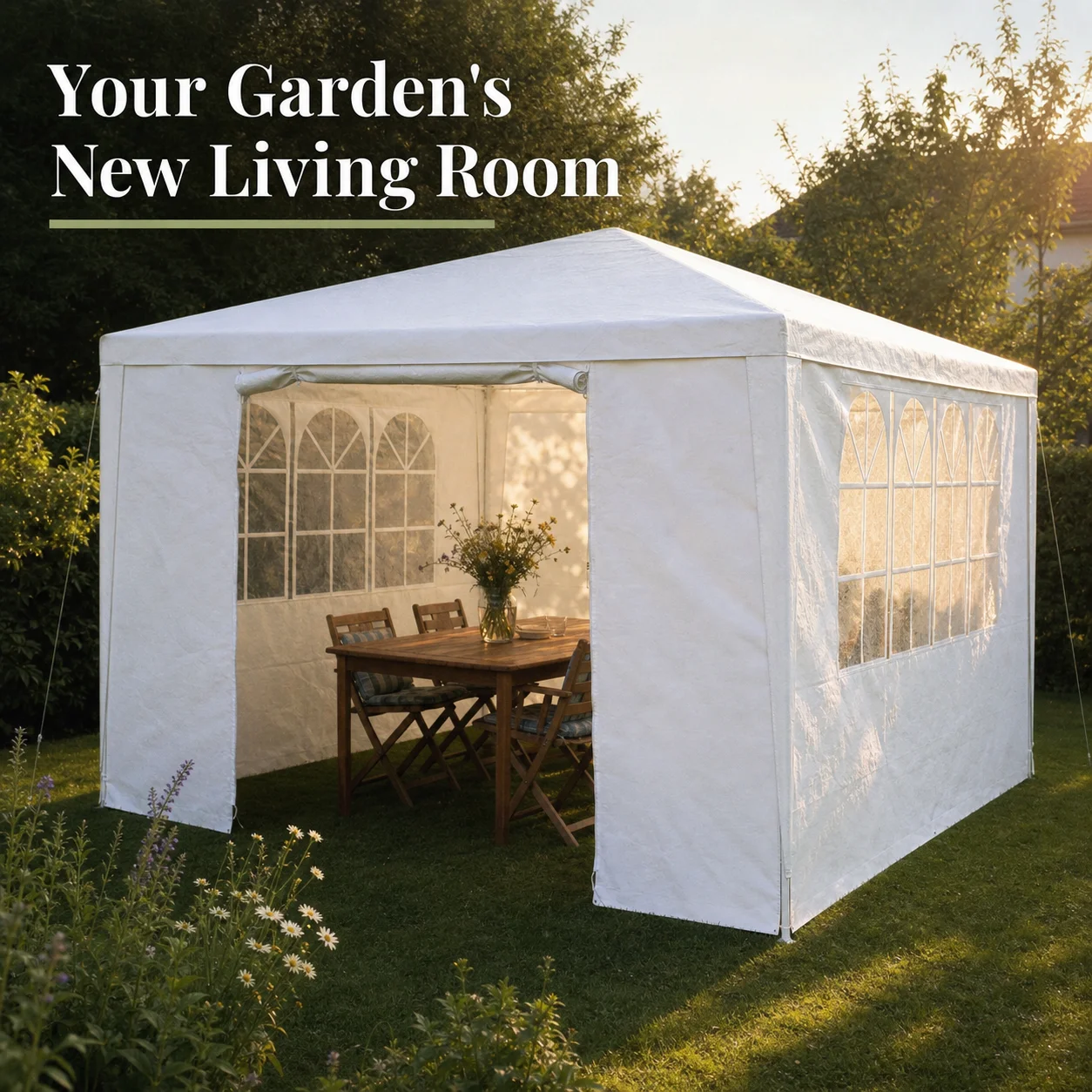 Partyzelt mit Seitenwänden 4x4m Weiß 90g/m² Hochbelastbarer Pavillon für Outdoor-Veranstaltungen Überdachung