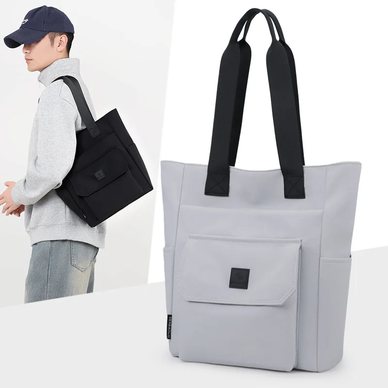 

Casual Lightweight Tote Bag New Fashionable Simple Handbag Men's Fresh Artistic Shoulder Bag Large Capacity Student Schoolbag