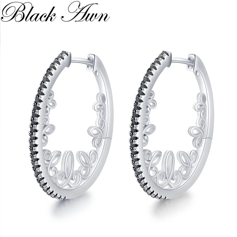 

Black Awn 2024 New Oval Hoop Earrings for Women Classic Silver Color Trendy Spinel Engagement Jewelry I218