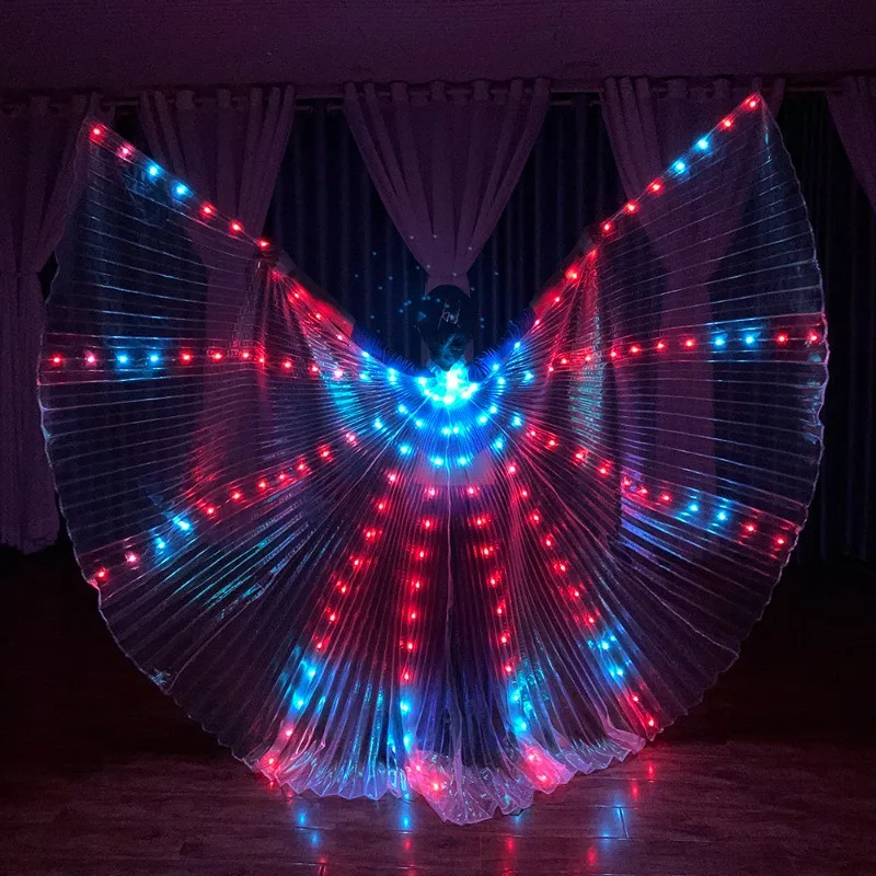 

LED Light Up Belly Dance Wings Color Changing Glitter Wings for Bar Rechargeable Fairy Wing for Stage Performance DJ Show Props