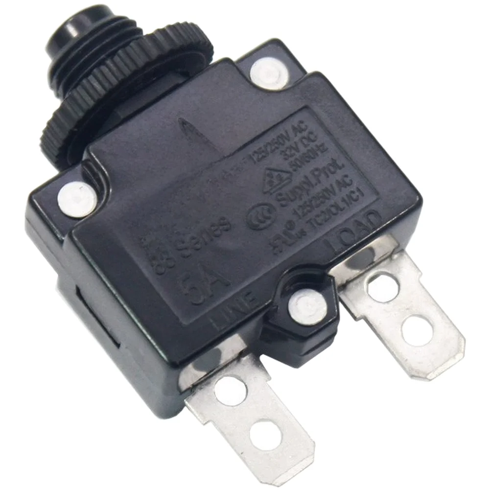 Black Thermal Breaker Panel Mount Compatible Outdoor Rated Construction Adjustable Current 5A-30A For Automotive Circuits