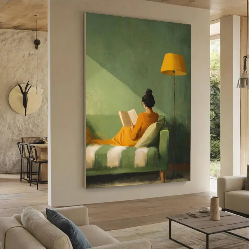 

100% Handmade Abstract Oil Painting On Canvas Ins The Girl Who Reads Wall Art Picture For Home Living Room Decor Image Big Mural