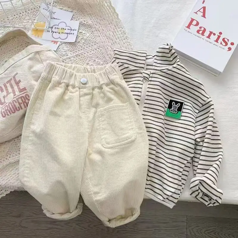 2025 Boy Children's Clothing Spring Fall Kids Trousers Corduroy Boys Pants Solid Pants Baby Girls Outfit Clothes for Teenagers