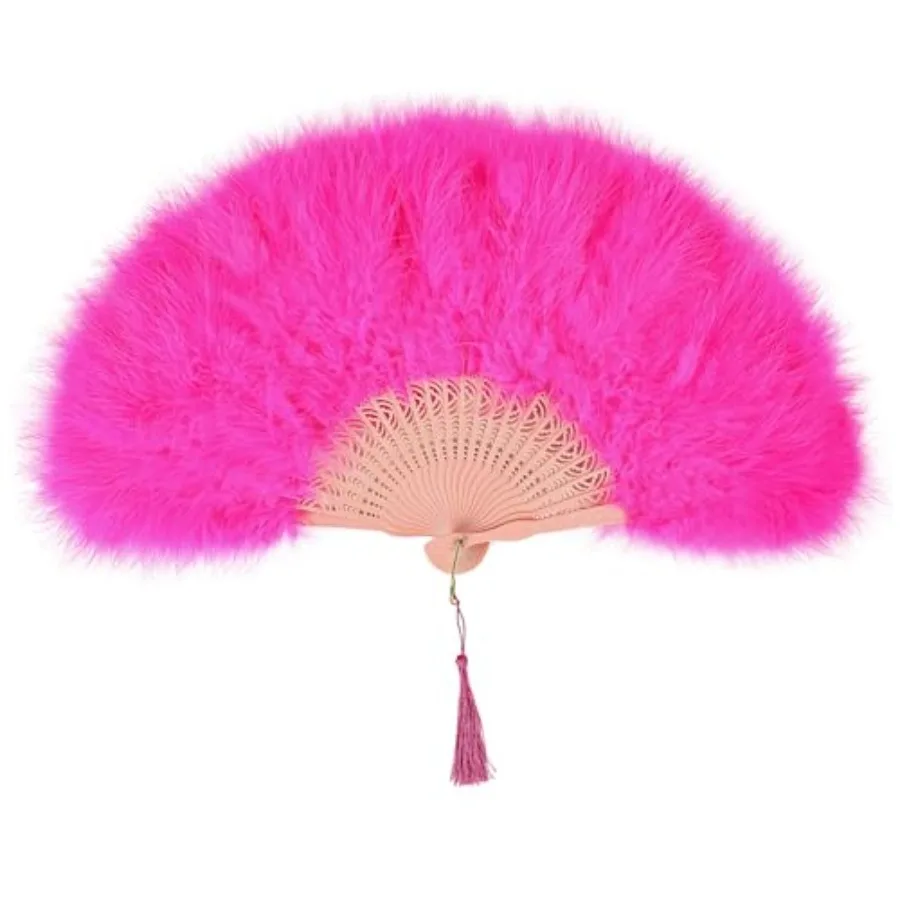 Vintage Feather Hand Fan, 17.7 x 11.8 Inch, Marabou Feathers, 1920s Style for Costume Parties, Tea Parties