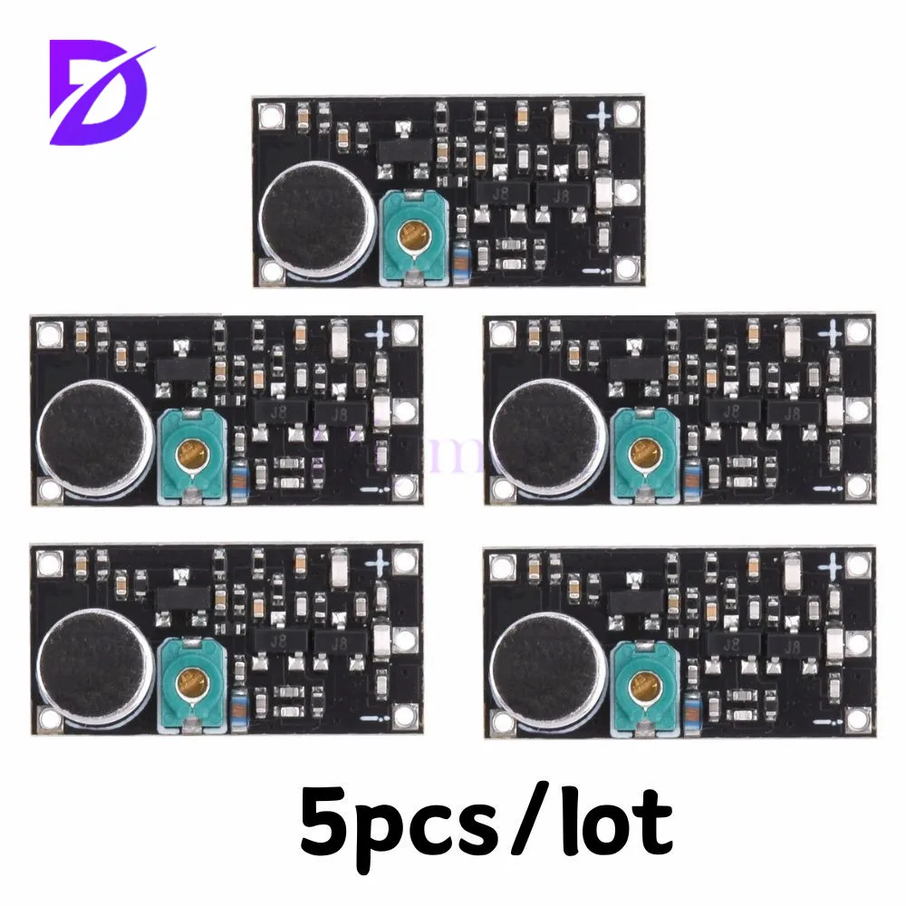 5 Stück/1 Stück 88–115 MHz FM-Sender-Modul mit Mikrofon DC 2 V 9 V 9 mA kabelloses Auto-FM-Radio-Transmitter-Board für Arduino-Telefon
