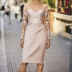 Elegante mãe dos vestidos de noiva frisado vestido de baile de renda chiffon mangas compridas noivo mãe vestido de noite feito sob encomenda