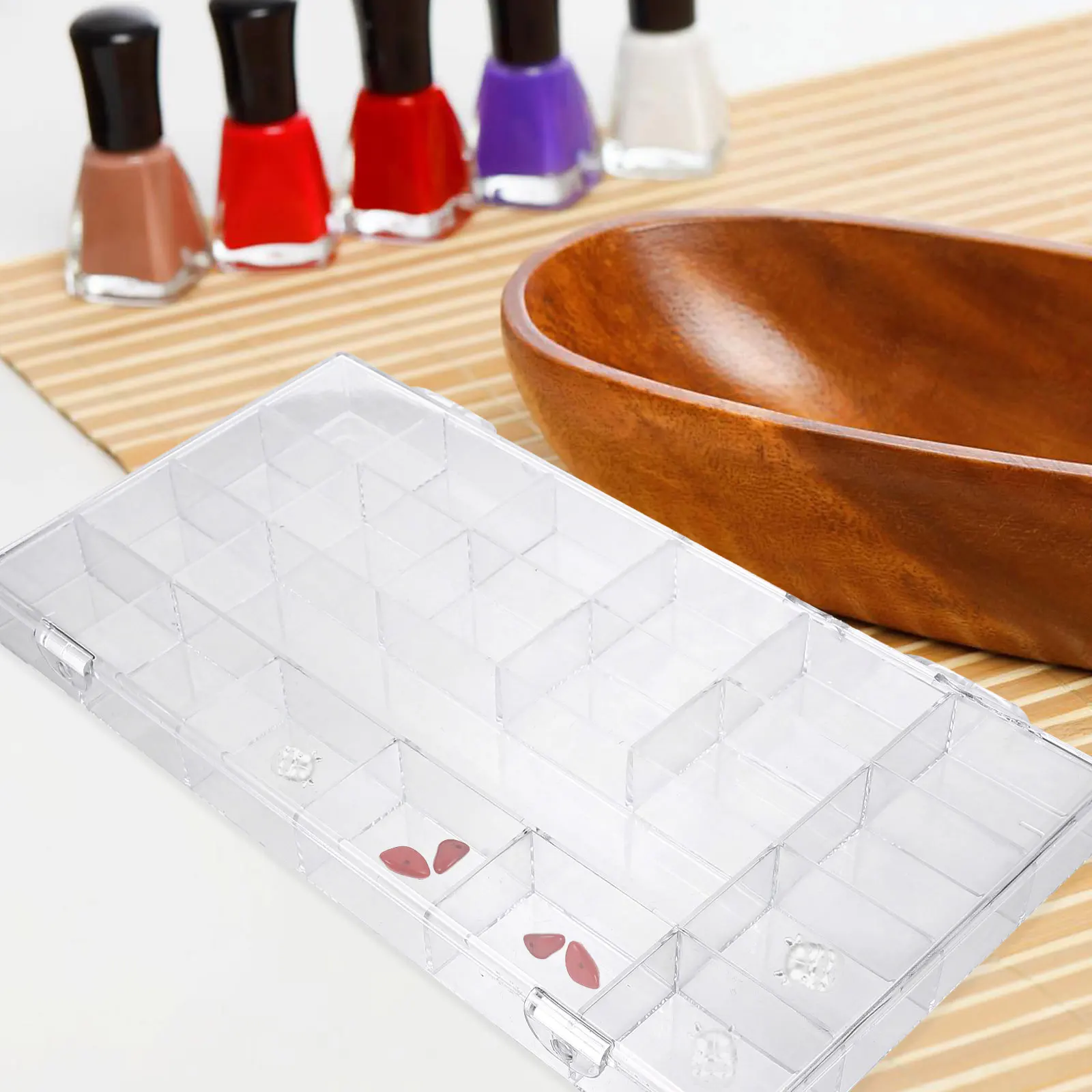 

12 Grids Acrylic Storage Box Transparent False Nail Organizer With Multiple Compartments For Tools Rhinestones Stickers Fake