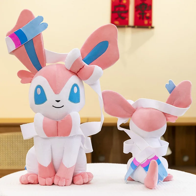 Kawaii Fluffy Eevee Plush Toy Pokemon Stuffed Doll Large Cute Fairy Animal Soft Toy for Kids Birthday Xmas Gift Perfect Present