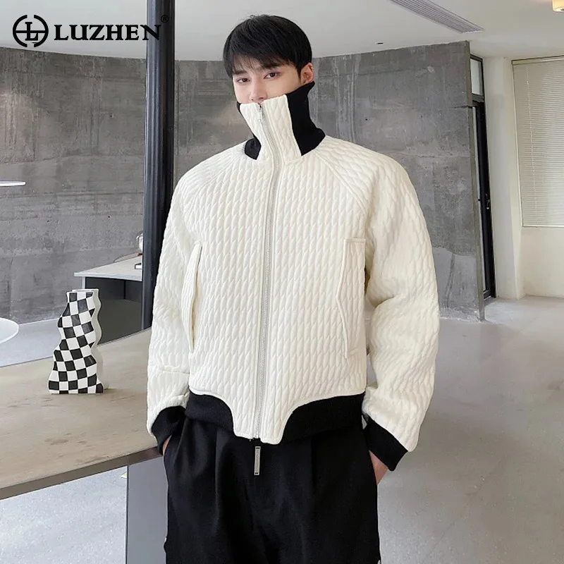 LUZHEN Personalized Quilted Cotton Short Parkas Slim Stand-up Collar Color Contrast Elegant Male Casual Padded Jackets LZ7995