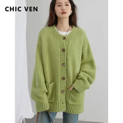 CHIC VEN Women Cardigan Solid New Loose O Neck Female Single Breasted Sweater Coat Knitted Jumpers Spring Autumn 2024