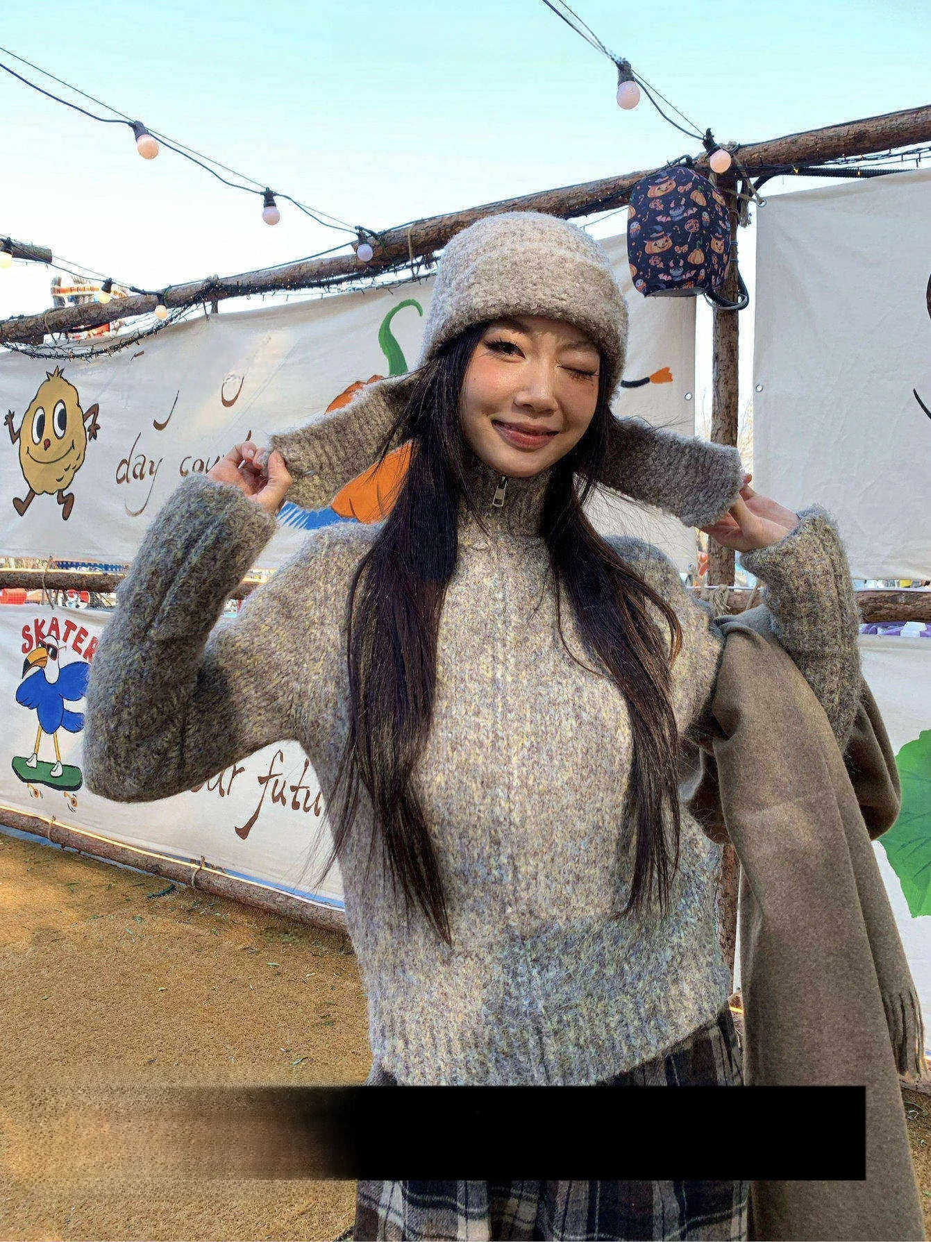 

Fortunee Autumn Winter High Collar Zipper Sweater Women's Knitted Outerwear Mixed Color Lazy Sle Long Sve Warm Coat