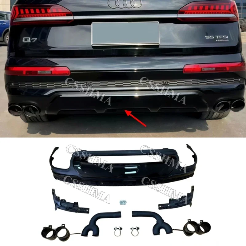 Suitable For Q7 Modified SQ7 Rear Bumper Diffuser Lip Carbon Fiber Look/Glossy Black Boot Guard Plate Splitter 20-23