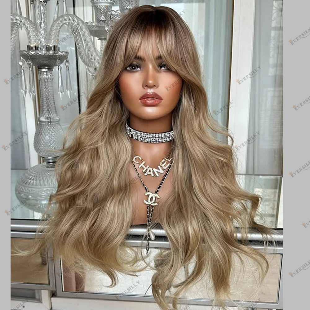 Ombre Fringe Style Creamy Blonde Human Hair 13x6 Lace Front Wigs Deep Space Full Lace Brazilian Remy Hair Wigs for Black Women