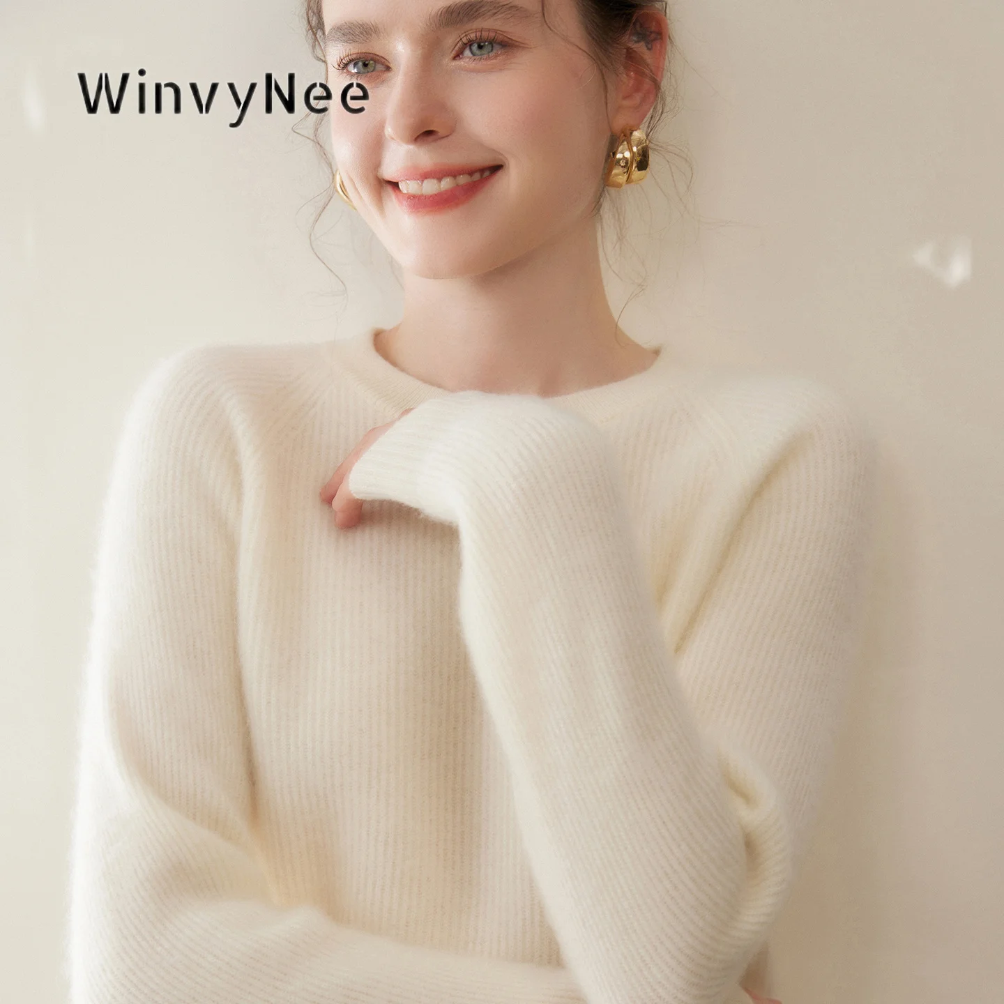 WinvyNee Women Fashion Wool Cashmere Pullover Solid Crew Neck Knit Tops Cozy Lightweight Basic Garment  Autumn Winter A1054050