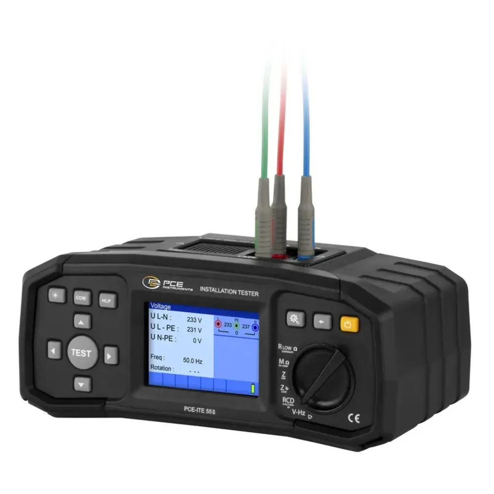 PCE Instruments Comprobador de Instalaciones / Resistencia de Aislamiento / Impedancia de Bucle de Defecto / Tensión de Prueba y Corriente Residual PCE-ITE 55B