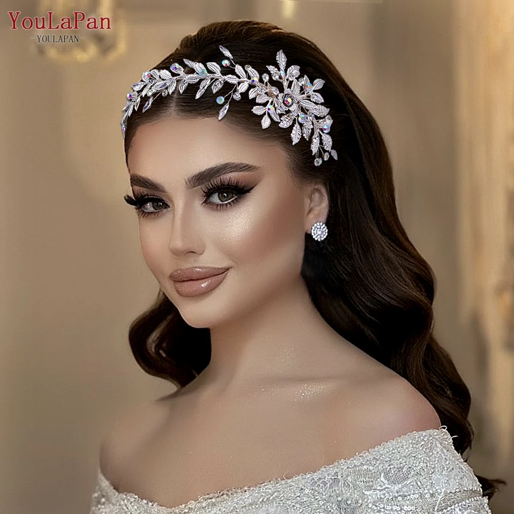 

YouLaPan Silver Color Alloy Leaf Bride Hair Comb AB Rhinestone Wedding Headdress Hair Accessories Handmade Bride Headband HP544