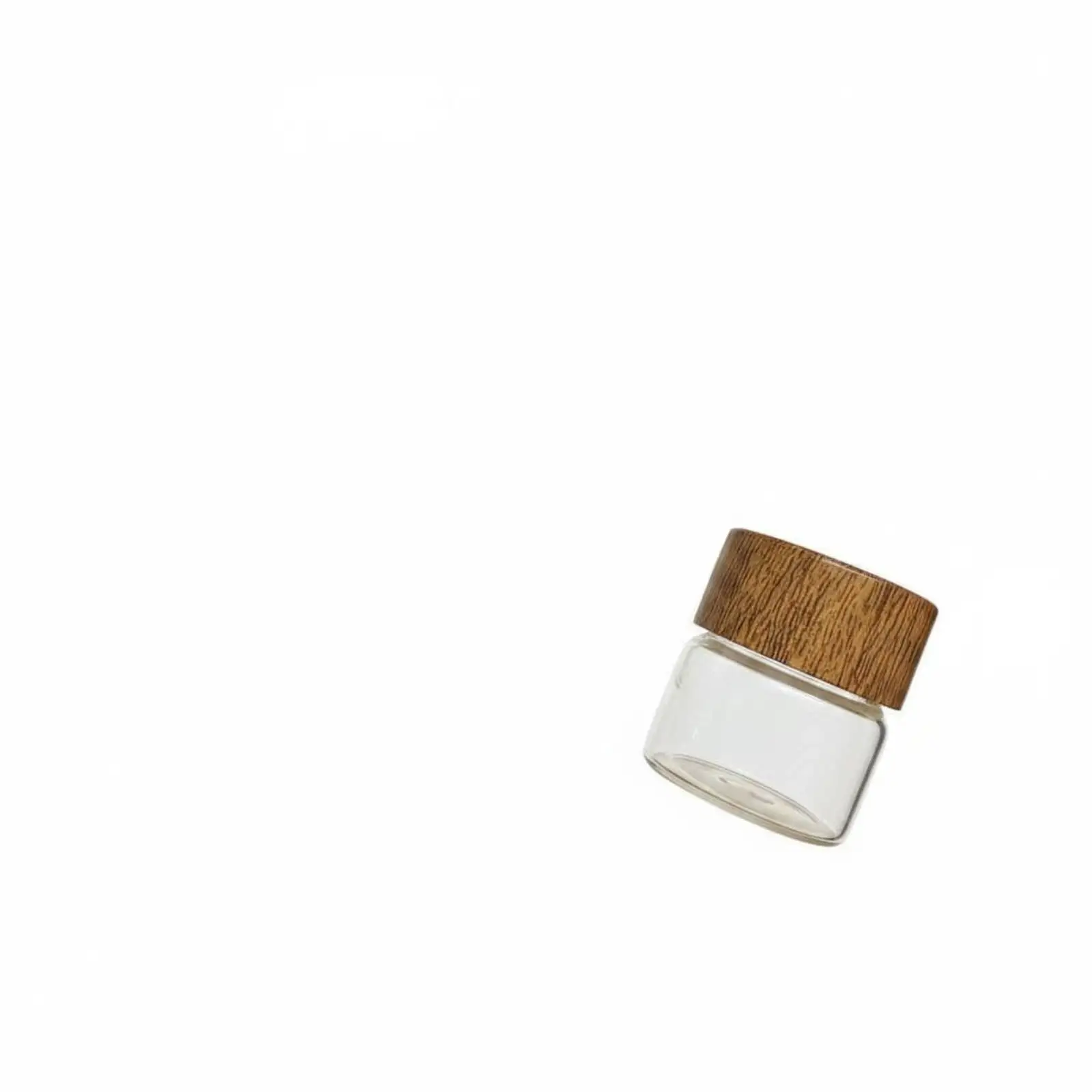 Mini Glass Jar Clear Body Small Storage Bottle Wooden Lid Easy-Carry Coffee Bean Vial for Journeyers, Commuters, Travel, Office,