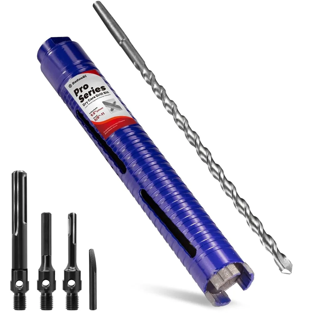 Professional Grade Dry Core Drill Bit Set with Pilot and 3 Attachments for Concrete Drilling