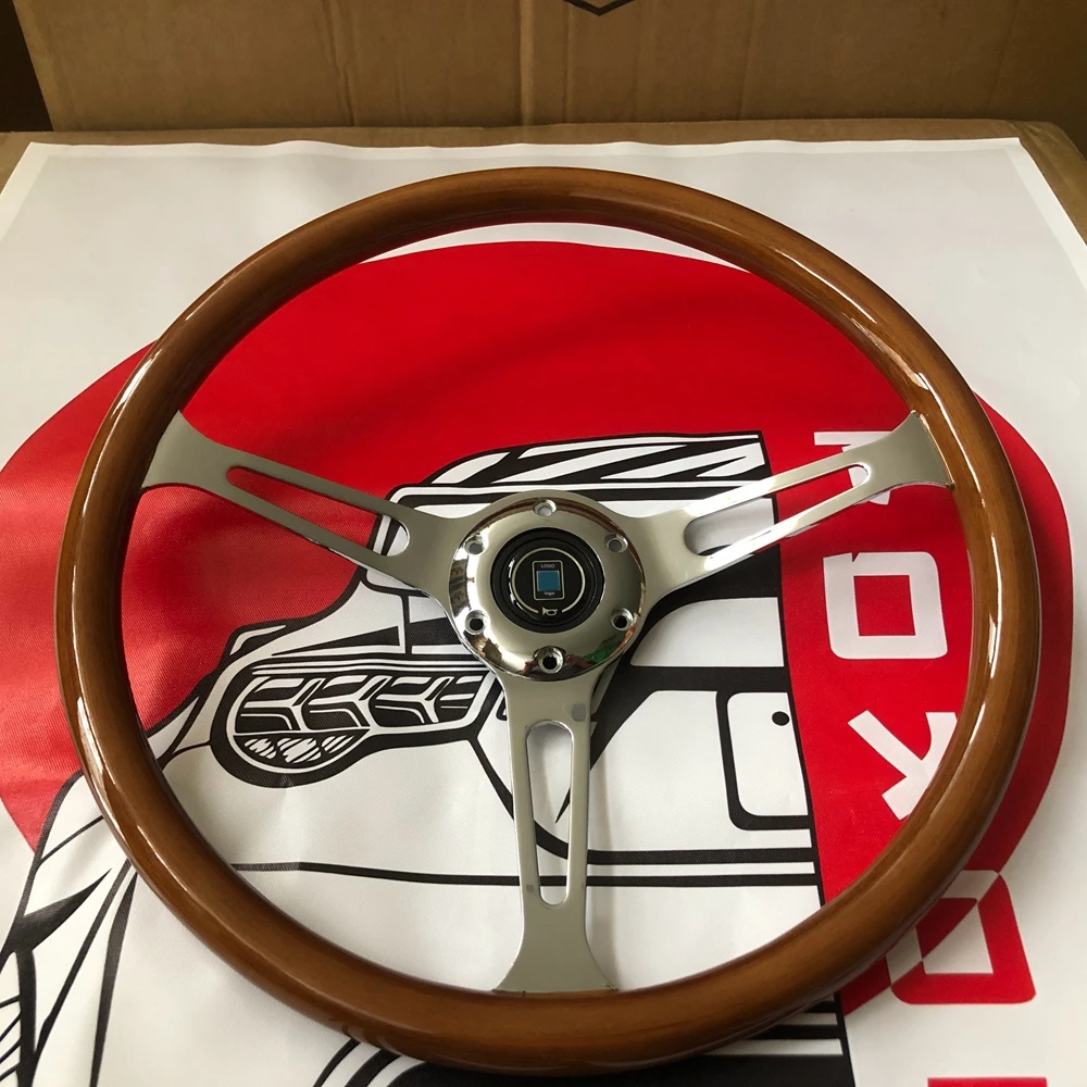 Volante Clássico de Corrida NxD de 380MM (15 Polegadas) em Madeira Real, Universal, Modificado para Drift JDM, com Acabamento em Grão de Madeira
