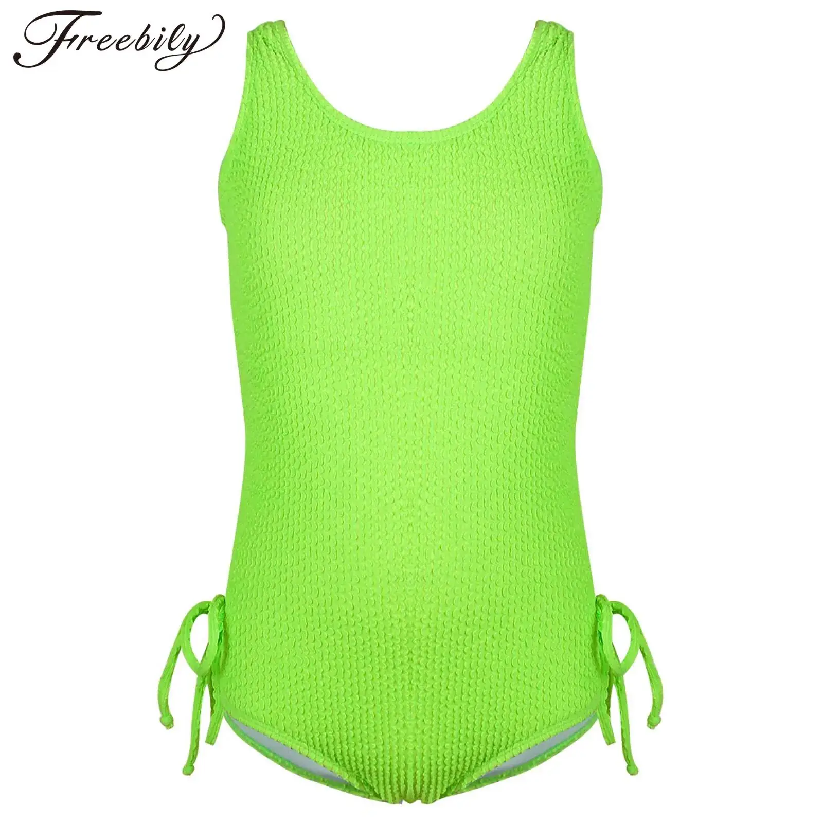 

Kids Girls One Piece Swimsuit Solid Sleeveless Padding Swimwear Bathing Suit Side Lace up Swimwear Beachwear for Pool Party